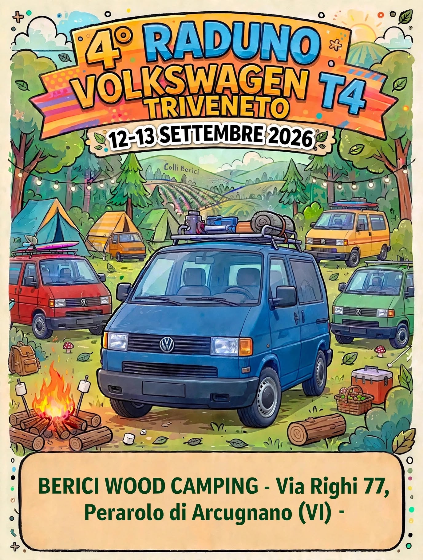Locandina Meeting VW T4 – Berici Woods Camping 2026